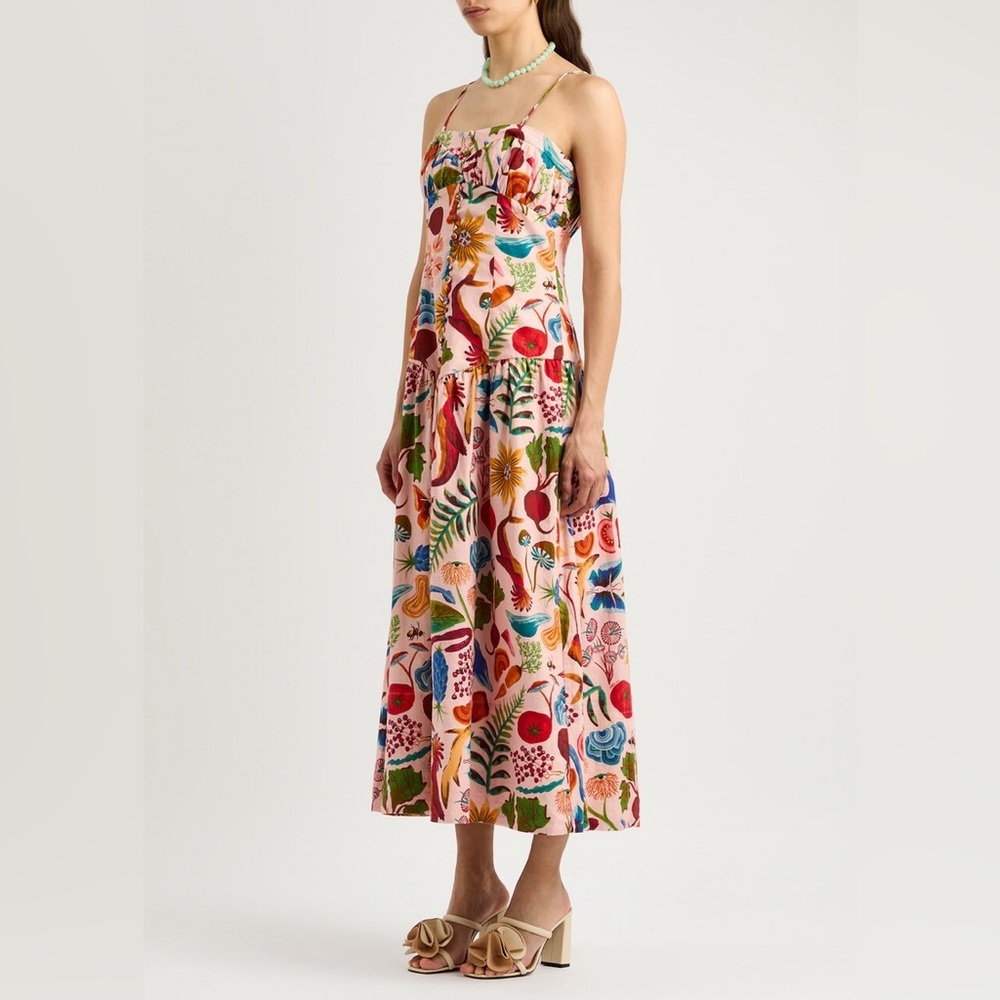 Farm Rio Bright Farm Strapless Linen Midi Dress Size M